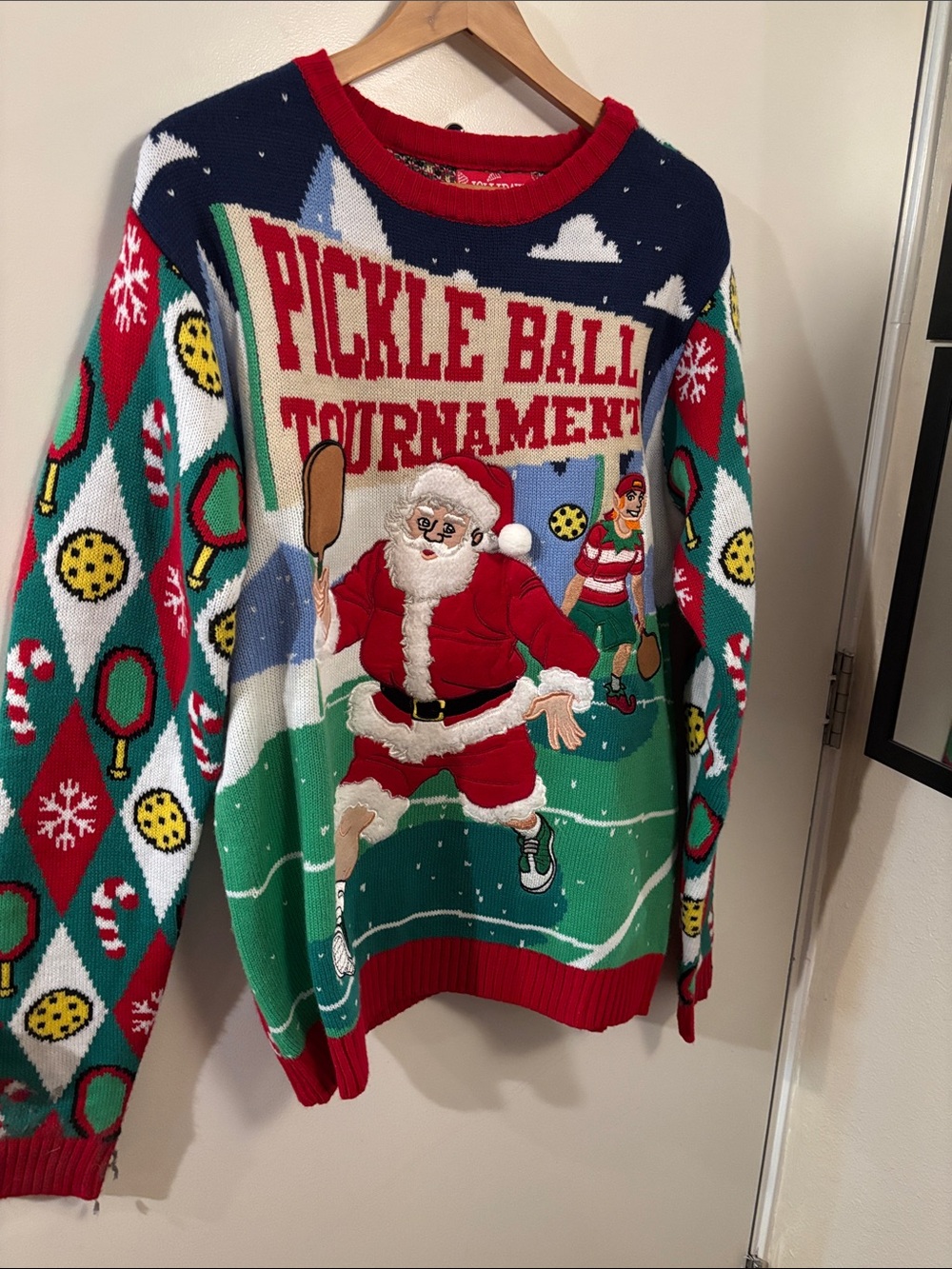 New!!! Pickleball Tournament Santa Holiday Sweater - Red/Green/Blue